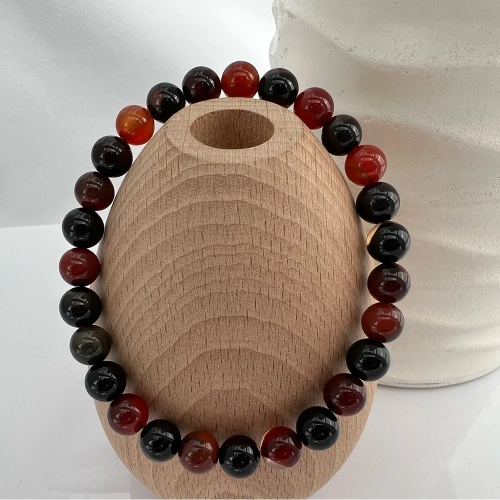 Autumn Colored Agate Beaded Stretch Bracelet